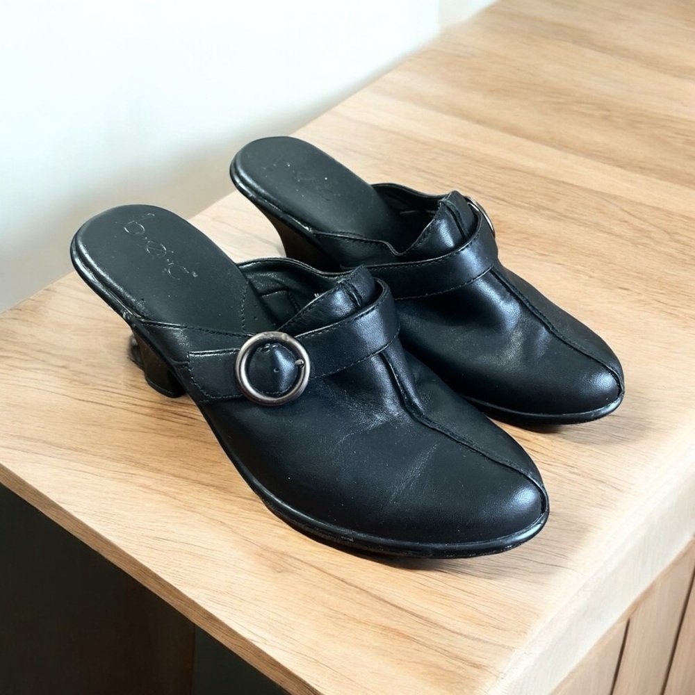 BOC Black Leather Mules with Sleek Design
